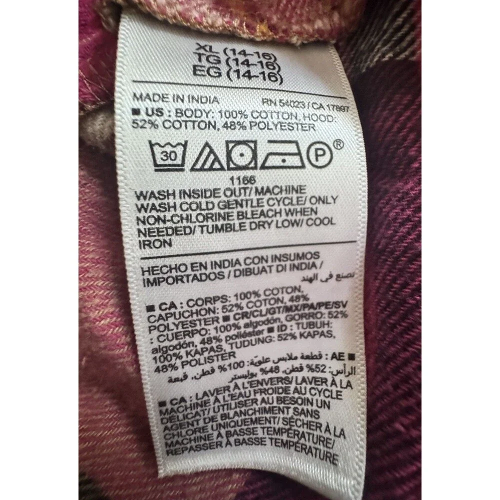 Old navy Hooded Flannel Girls xL 14/16 Pink